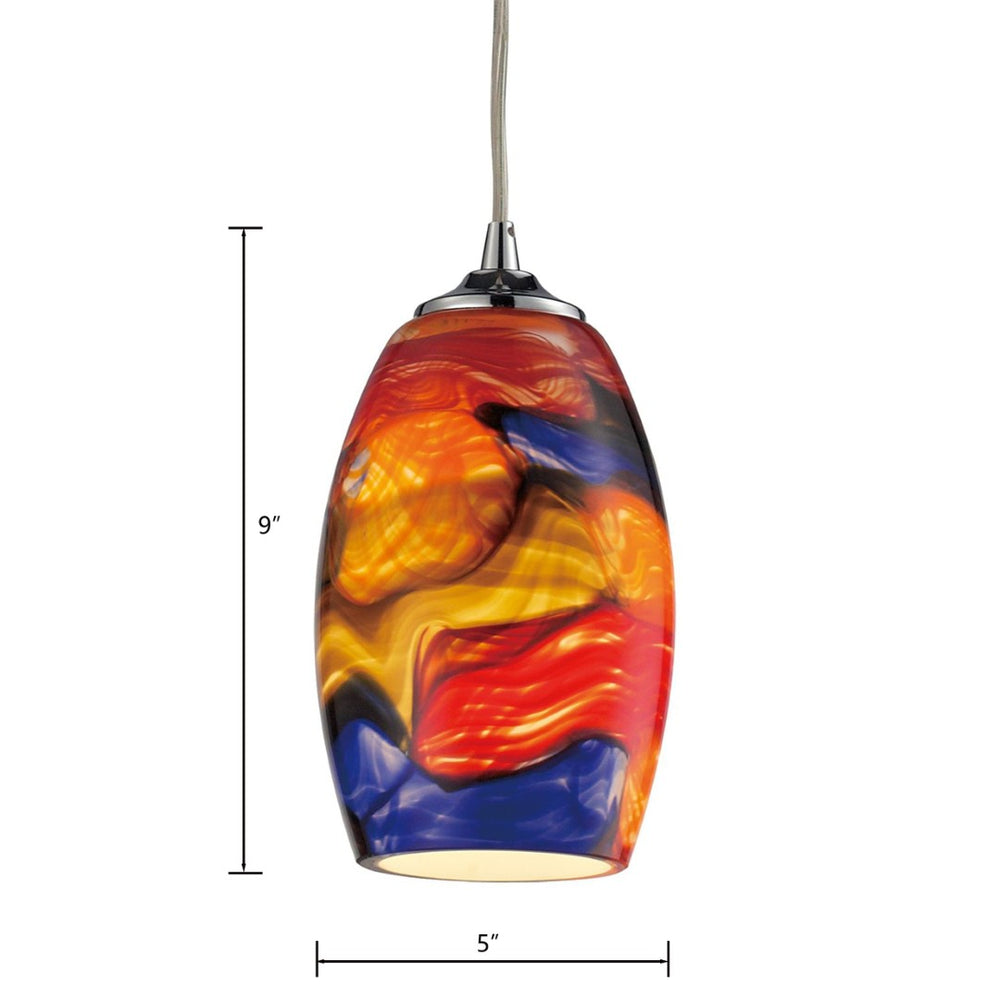 Atlas Surrealist 5" Wide 1-Light Pendant - Hand-Crafted Multicolor Glass with Polished Chrome Elegance CL11689-MU