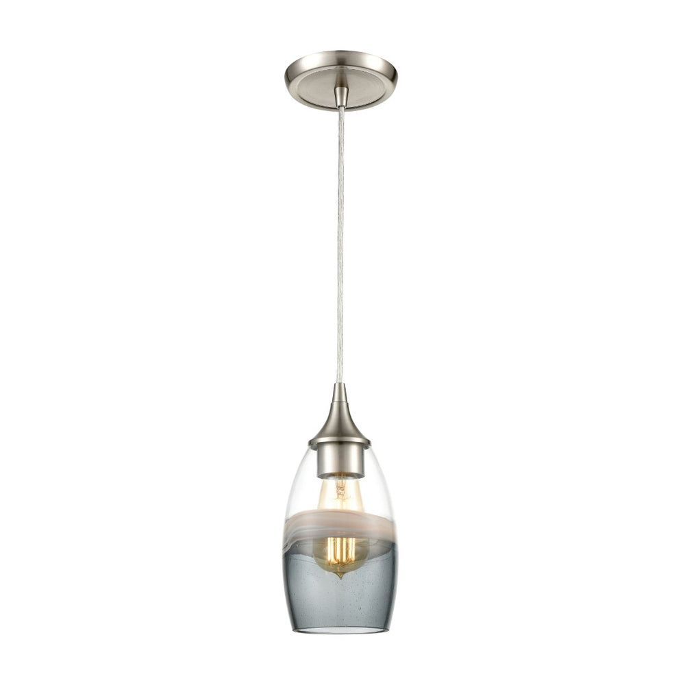 Atlas Sutter Creek 5'' Wide 1-Light Pendant - Modern Smoke Swirl Glass for Stylish Task Lighting Decor Satin Nickel CL11690-GY