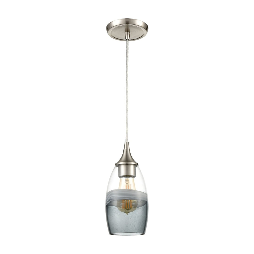 Atlas Sutter Creek 5'' Wide 1-Light Pendant - Modern Smoke Swirl Glass for Stylish Task Lighting Decor Satin Nickel CL11690-GY