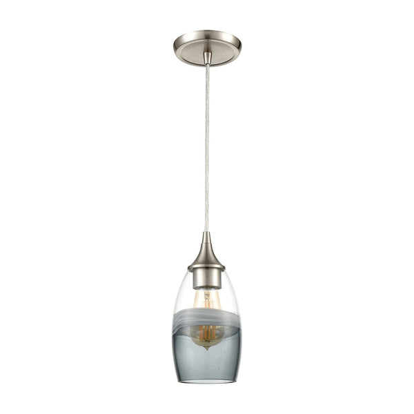 Atlas Sutter Creek 5'' Wide 1-Light Pendant - Modern Smoke Swirl Glass for Stylish Task Lighting Decor Satin Nickel CL11690-GY