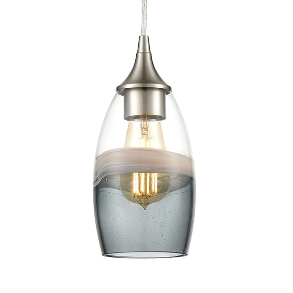 Atlas Sutter Creek 5'' Wide 1-Light Pendant - Modern Smoke Swirl Glass for Stylish Task Lighting Decor Satin Nickel CL11690-GY