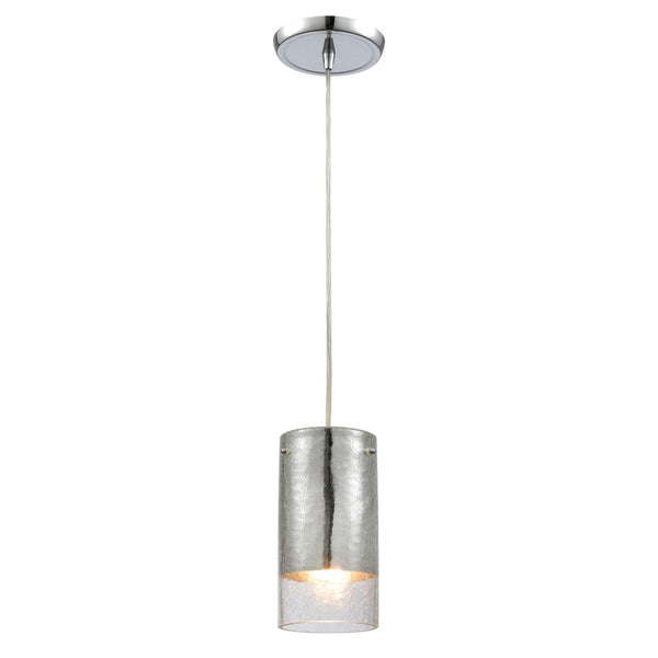 Atlas Tallula 4" Wide Pendant Light - Modern Polished Chrome with Textured Crackle Glass Shade CL11694-CH