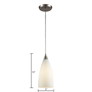 Atlas Vesta Elegant 5-Inch 1-Light Pendant Fixture with Hand-Blown Glass Shade for Modern Interiors Satin Nickel with White Glass CL11704-WH