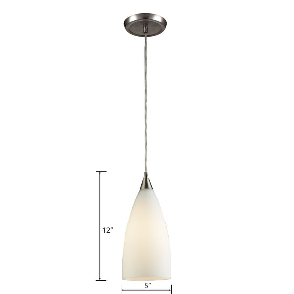 Atlas Vesta Elegant 5-Inch 1-Light Pendant Fixture with Hand-Blown Glass Shade for Modern Interiors Satin Nickel with White Glass CL11704-WH