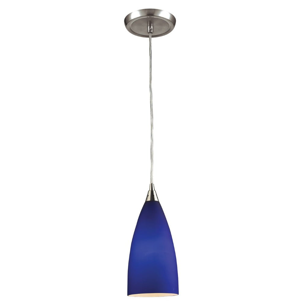 Atlas Vesta Elegant 5-Inch 1-Light Pendant Fixture with Hand-Blown Glass Shade for Modern Interiors Satin Nickel with Blue Glass CL11705-BL2