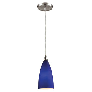 Atlas Vesta Elegant 5-Inch 1-Light Pendant Fixture with Hand-Blown Glass Shade for Modern Interiors Satin Nickel with Blue Glass CL11705-BL2
