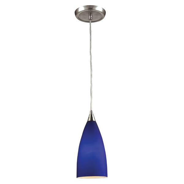 Atlas Vesta Elegant 5-Inch 1-Light Pendant Fixture with Hand-Blown Glass Shade for Modern Interiors Satin Nickel with Blue Glass CL11705-BL2