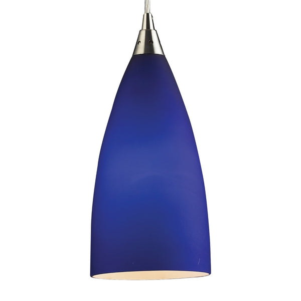 Atlas Vesta Elegant 5-Inch 1-Light Pendant Fixture with Hand-Blown Glass Shade for Modern Interiors Satin Nickel with Blue Glass CL11705-BL2