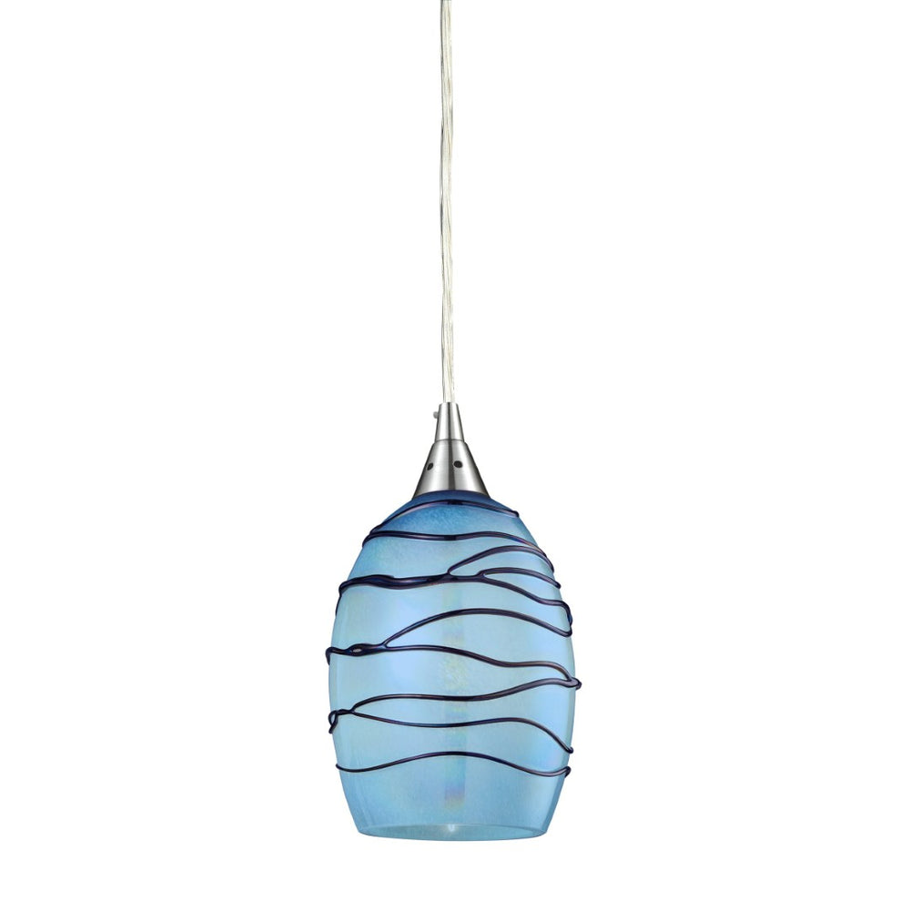 Atlas Vines 5'' Wide 1-Light Pendant - Handcrafted Blue Glass Shade for Elegant Modern Spaces Satin Nickel with Blue Glass CL11707-BL