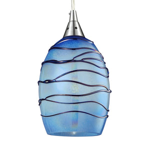 Atlas Vines 5'' Wide 1-Light Pendant - Handcrafted Blue Glass Shade for Elegant Modern Spaces Satin Nickel with Blue Glass CL11707-BL