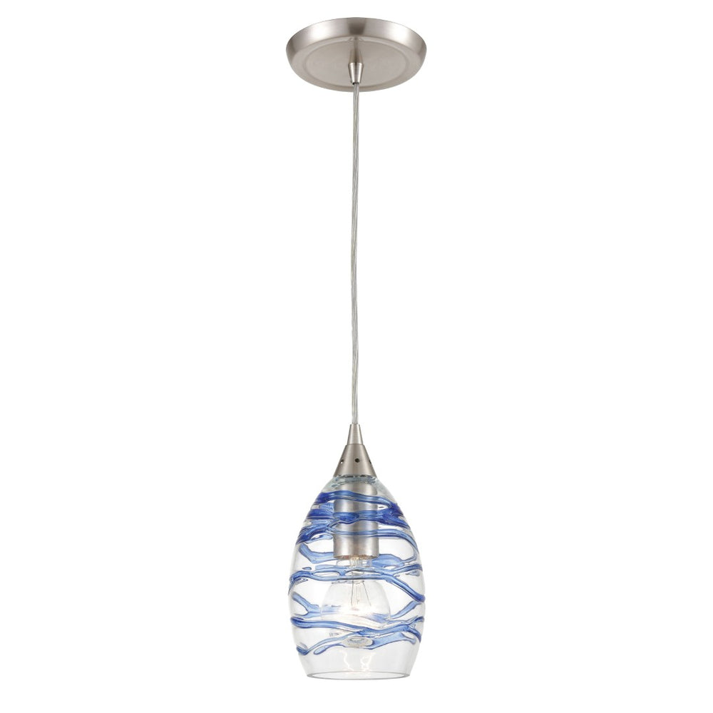 Atlas Vines 5" Wide Handcrafted Pendant - Unique Blue Glass Shade & Satin Nickel Finish for Modern Spaces CL11707-CL