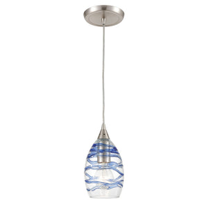 Atlas Vines 5" Wide Handcrafted Pendant - Unique Blue Glass Shade & Satin Nickel Finish for Modern Spaces CL11707-CL