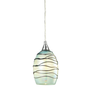 Atlas Vines 5'' Wide 1-Light Pendant - Handcrafted Blue Glass Shade for Elegant Modern Spaces Satin Nickel with Mint Glass CL11707-GN