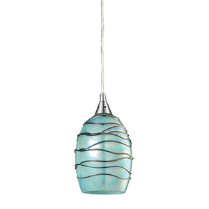 Atlas Vines 5'' Wide 1-Light Pendant - Handcrafted Blue Glass Shade for Elegant Modern Spaces Satin Nickel with Mint Glass CL11707-GN