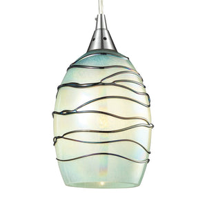 Atlas Vines 5'' Wide 1-Light Pendant - Handcrafted Blue Glass Shade for Elegant Modern Spaces Satin Nickel with Mint Glass CL11707-GN