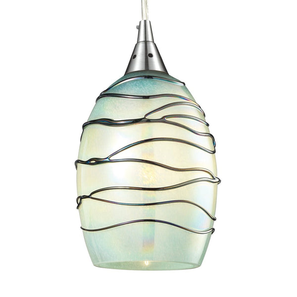 Atlas Vines 5'' Wide 1-Light Pendant - Handcrafted Blue Glass Shade for Elegant Modern Spaces Satin Nickel with Mint Glass CL11707-GN