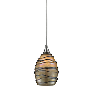 Atlas Vines 5'' Wide 1-Light Pendant - Handcrafted Blue Glass Shade for Elegant Modern Spaces Satin Nickel with Tan Glass CL11707-GY