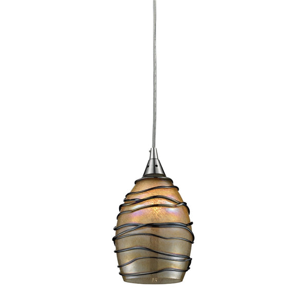 Atlas Vines 5'' Wide 1-Light Pendant - Handcrafted Blue Glass Shade for Elegant Modern Spaces Satin Nickel with Tan Glass CL11707-GY