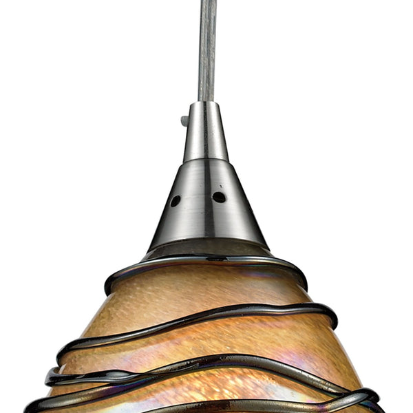 Atlas Vines 5'' Wide 1-Light Pendant - Handcrafted Blue Glass Shade for Elegant Modern Spaces Satin Nickel with Tan Glass CL11707-GY