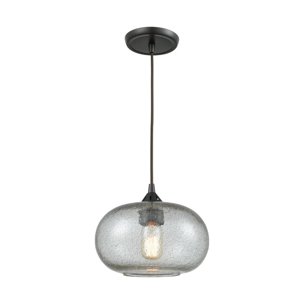 Atlas Volace 10" Wide 1-Light Pendant - Elegant Oil-Rubbed Bronze & Gray Blown Glass for Ambient Lighting CL11711-BZ
