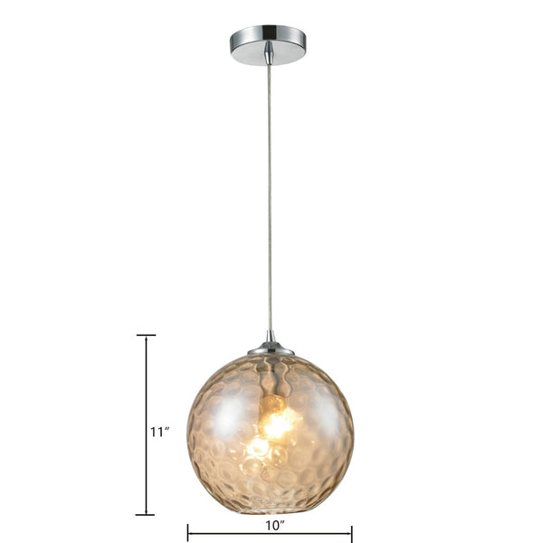 Atlas Watersphere 10" Wide 1-Light Pendant - Artistic Blown Glass Design for Modern Interior Spaces Polished Chrome with Amber CL11714-GD