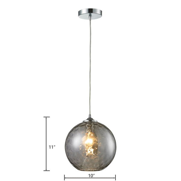 Atlas Watersphere 10" Wide 1-Light Pendant - Artistic Blown Glass Design for Modern Interior Spaces Polished Chrome with Smoke CL11715-GY