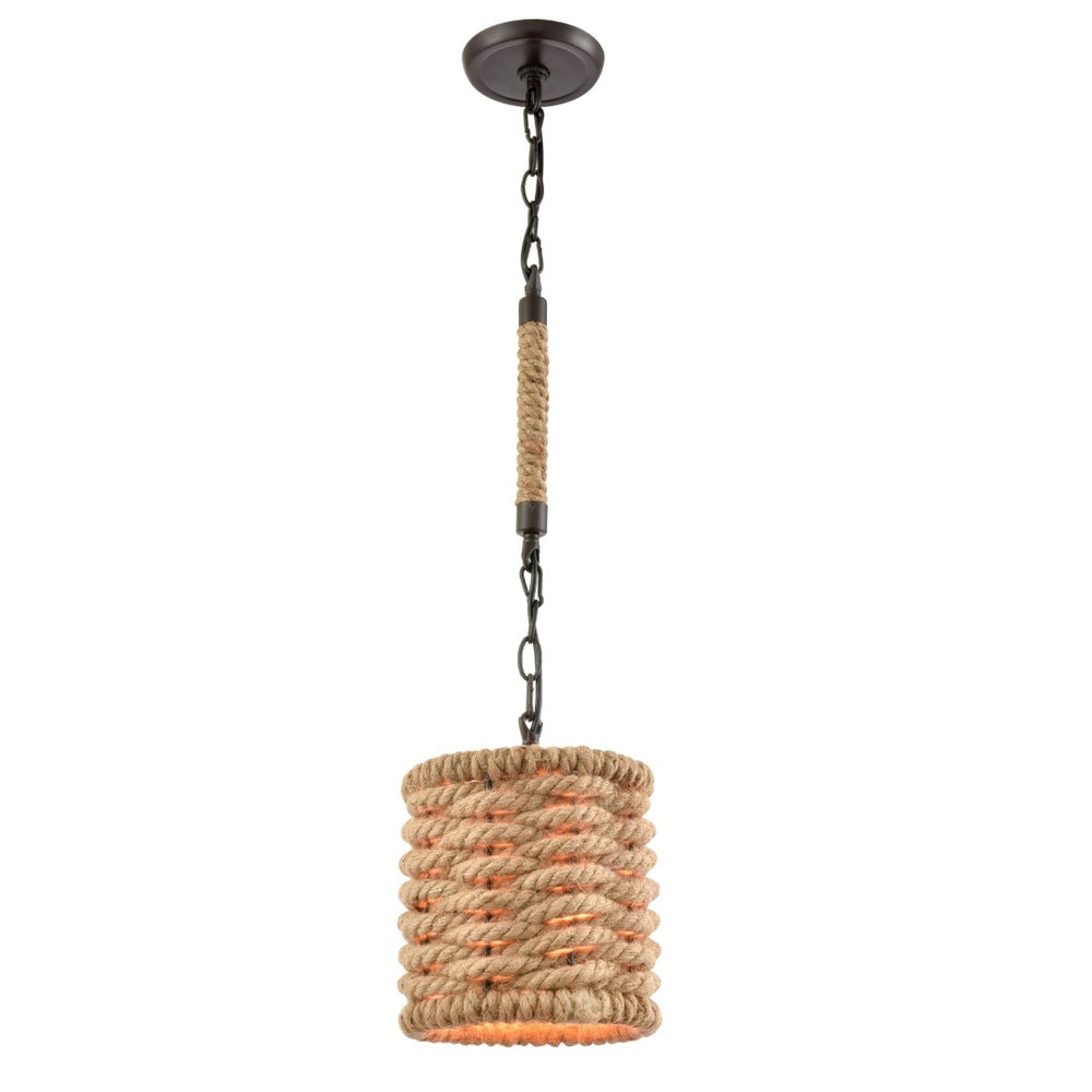 Atlas Weaverton 8'' Wide Mini Pendant Light - Rustic Rope Accent with Oil Rubbed Bronze Finish for Indoors CL11716-NA
