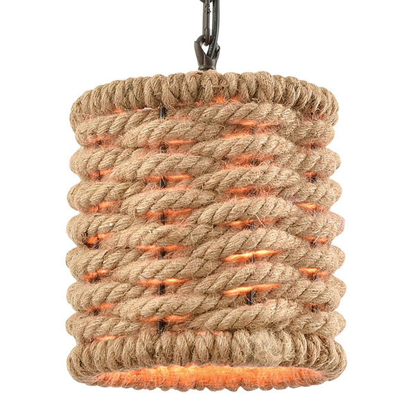 Atlas Weaverton 8'' Wide Mini Pendant Light - Rustic Rope Accent with Oil Rubbed Bronze Finish for Indoors CL11716-NA