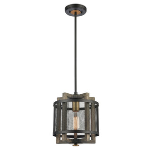 Atlas Woodbridge 10" Wide Mini Pendant Light - Elegant Matte Black & Weathered Oak for Timeless Style CL11722-BK
