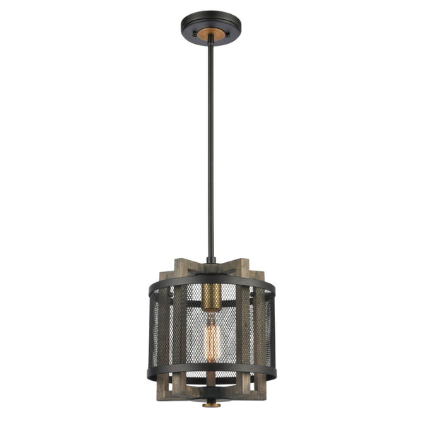 Atlas Woodbridge 10" Wide Mini Pendant Light - Elegant Matte Black & Weathered Oak for Timeless Style CL11722-BK
