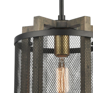 Atlas Woodbridge 10" Wide Mini Pendant Light - Elegant Matte Black & Weathered Oak for Timeless Style CL11722-BK