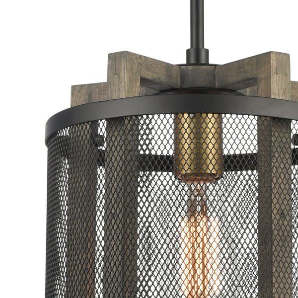 Atlas Woodbridge 10" Wide Mini Pendant Light - Elegant Matte Black & Weathered Oak for Timeless Style CL11722-BK