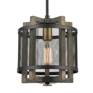 Atlas Woodbridge 10" Wide Mini Pendant Light - Elegant Matte Black & Weathered Oak for Timeless Style CL11722-BK