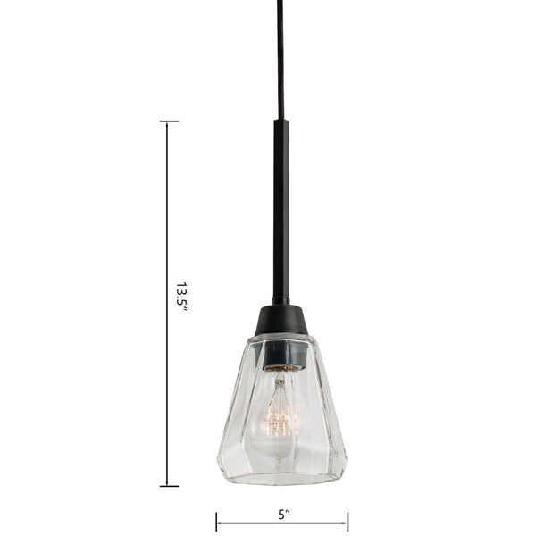 Atlas Arctic 1-Light Pendant - Modern Geometric Design with Faceted Glass Shade for Stunning Interiors Acid Dipped Black CL11728-BK