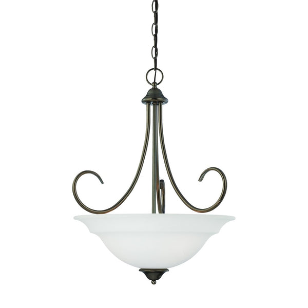 Atlas Bella 3-Light Pendant Light Fixture with Elegant Dome White Glass Shades for Timeless Interiors Oiled Bronze CL11730-BZ