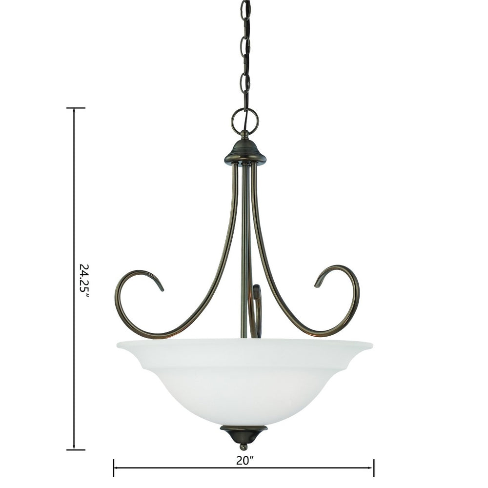 Atlas Bella 3-Light Pendant Light Fixture with Elegant Dome White Glass Shades for Timeless Interiors Oiled Bronze CL11730-BZ