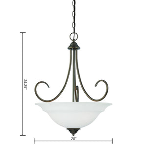 Atlas Bella 3-Light Pendant Light Fixture with Elegant Dome White Glass Shades for Timeless Interiors Oiled Bronze CL11730-BZ