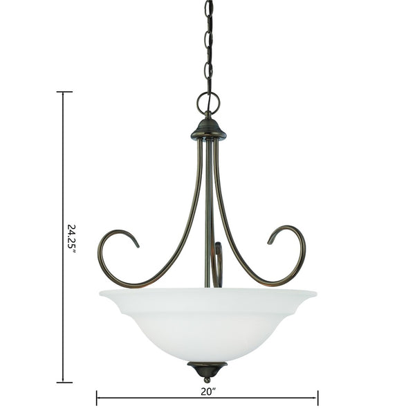 Atlas Bella 3-Light Pendant Light Fixture with Elegant Dome White Glass Shades for Timeless Interiors Oiled Bronze CL11730-BZ