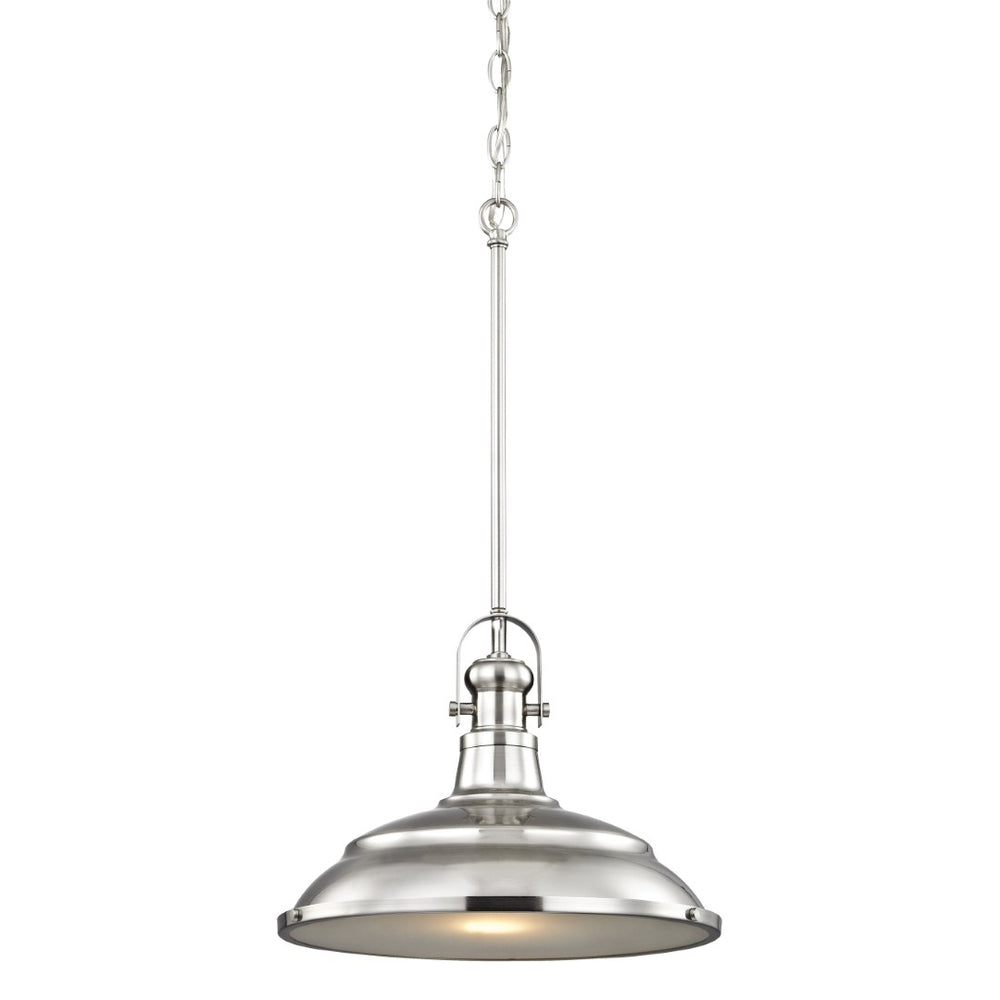 Atlas Blakesley 14'' Wide 1-Light Pendant Light - Modern Brushed Nickel with Frosted Glass Shade Design CL11732-NK