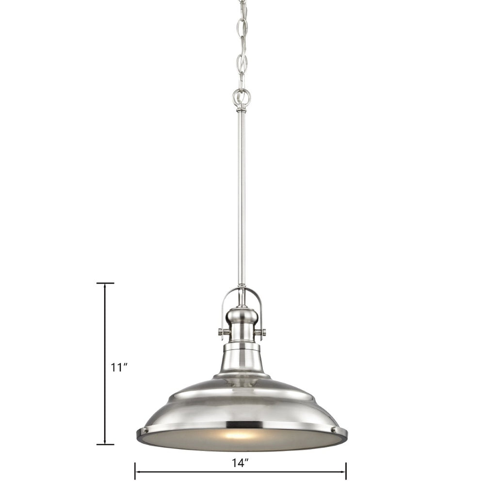 Atlas Blakesley 14'' Wide 1-Light Pendant Light - Modern Brushed Nickel with Frosted Glass Shade Design CL11732-NK