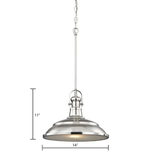 Atlas Blakesley 14'' Wide 1-Light Pendant Light - Modern Brushed Nickel with Frosted Glass Shade Design CL11732-NK