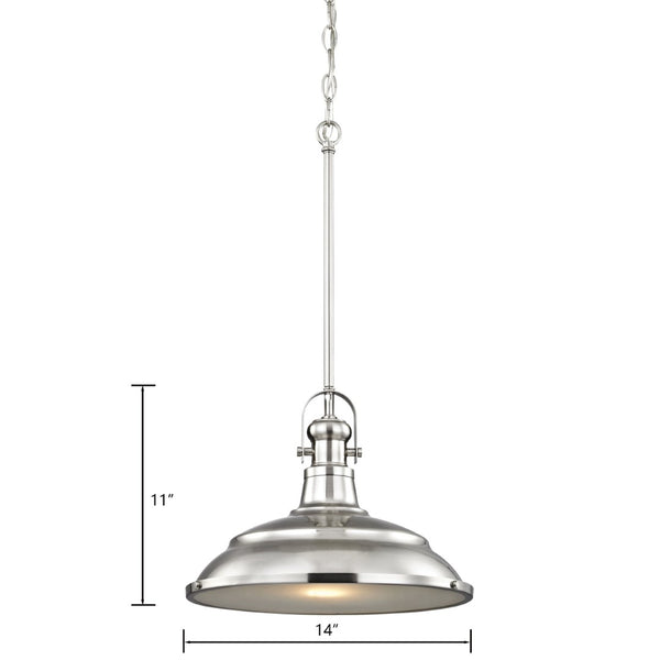 Atlas Blakesley 14'' Wide 1-Light Pendant Light - Modern Brushed Nickel with Frosted Glass Shade Design CL11732-NK