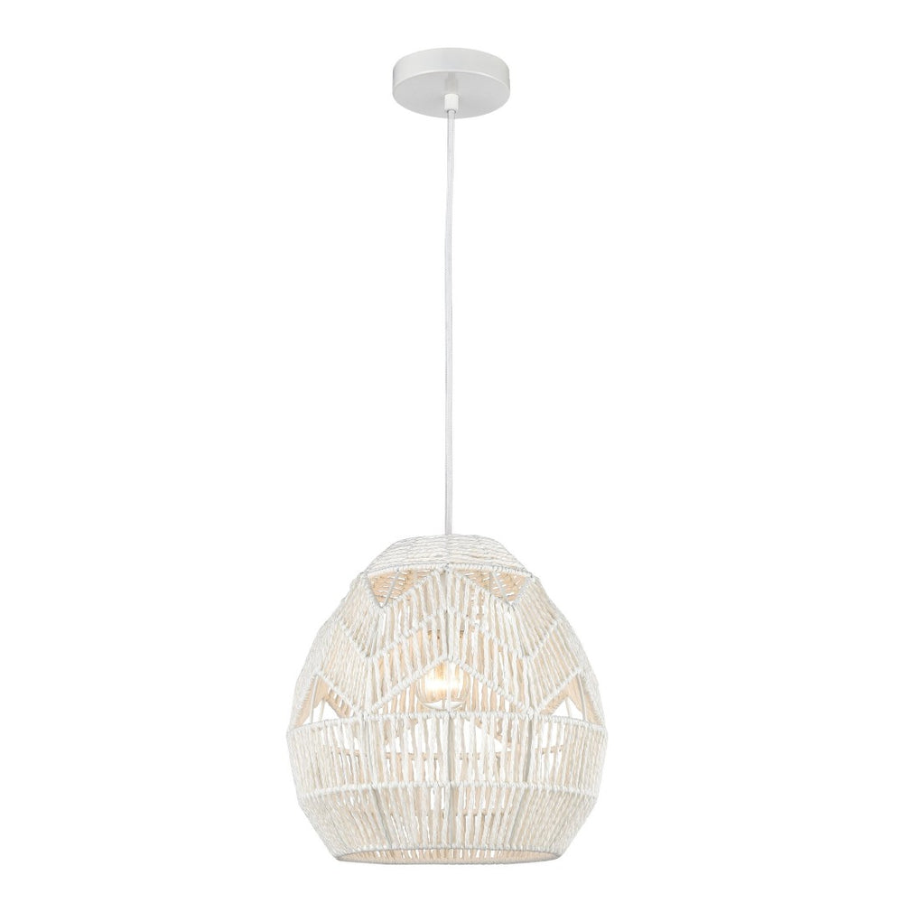 Atlas Boho 12'' Wide Hand-Woven Mini Pendant Light - Crisp White, Perfect for Bohemian & Coastal Decor CL11734-WH