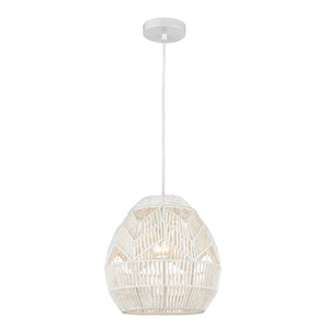 Atlas Boho 12'' Wide Hand-Woven Mini Pendant Light - Crisp White, Perfect for Bohemian & Coastal Decor CL11734-WH