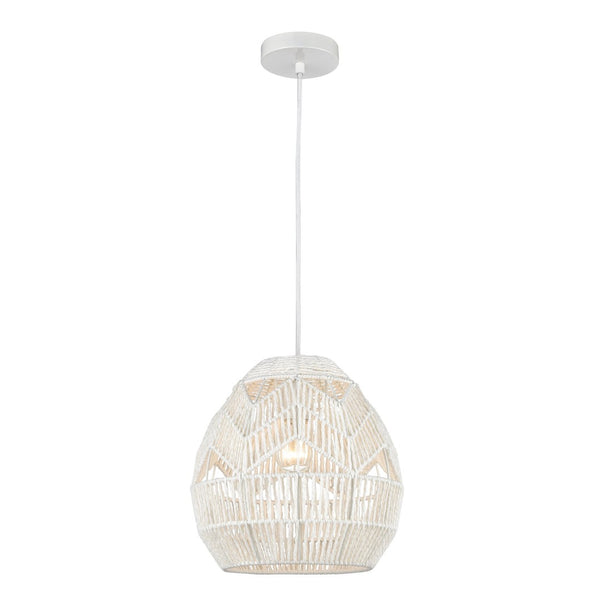 Atlas Boho 12'' Wide Hand-Woven Mini Pendant Light - Crisp White, Perfect for Bohemian & Coastal Decor CL11734-WH