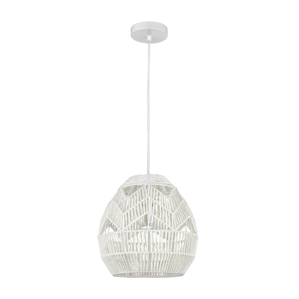 Atlas Boho 12'' Wide Hand-Woven Mini Pendant Light - Crisp White, Perfect for Bohemian & Coastal Decor CL11734-WH