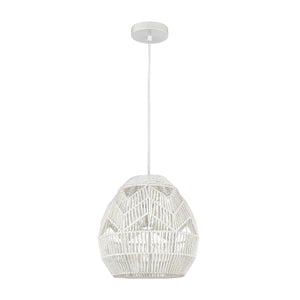 Atlas Boho 12'' Wide Hand-Woven Mini Pendant Light - Crisp White, Perfect for Bohemian & Coastal Decor CL11734-WH