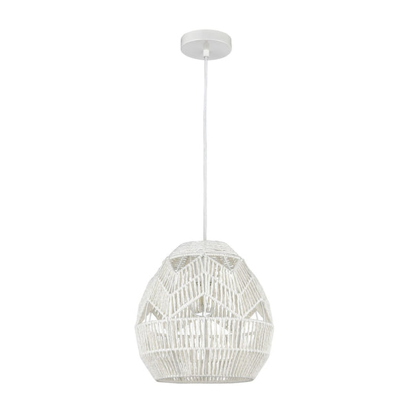 Atlas Boho 12'' Wide Hand-Woven Mini Pendant Light - Crisp White, Perfect for Bohemian & Coastal Decor CL11734-WH