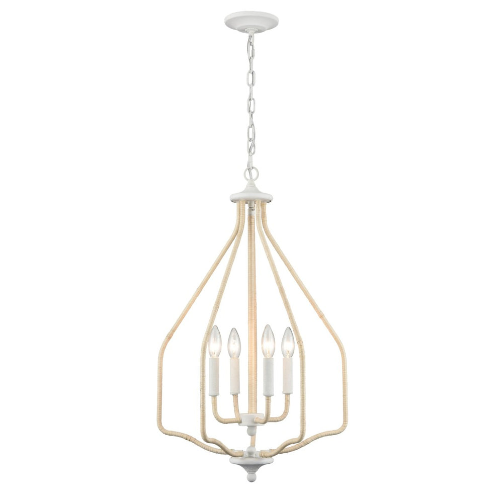 Atlas Breezeway 4-Light Pendant - Coastal-Inspired White Coral Fixture with Rattan Accents for Elegance CL11738-WH