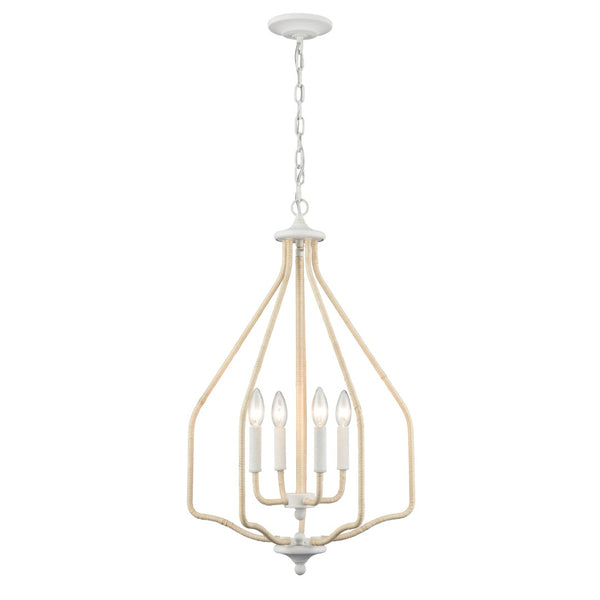 Atlas Breezeway 4-Light Pendant - Coastal-Inspired White Coral Fixture with Rattan Accents for Elegance CL11738-WH